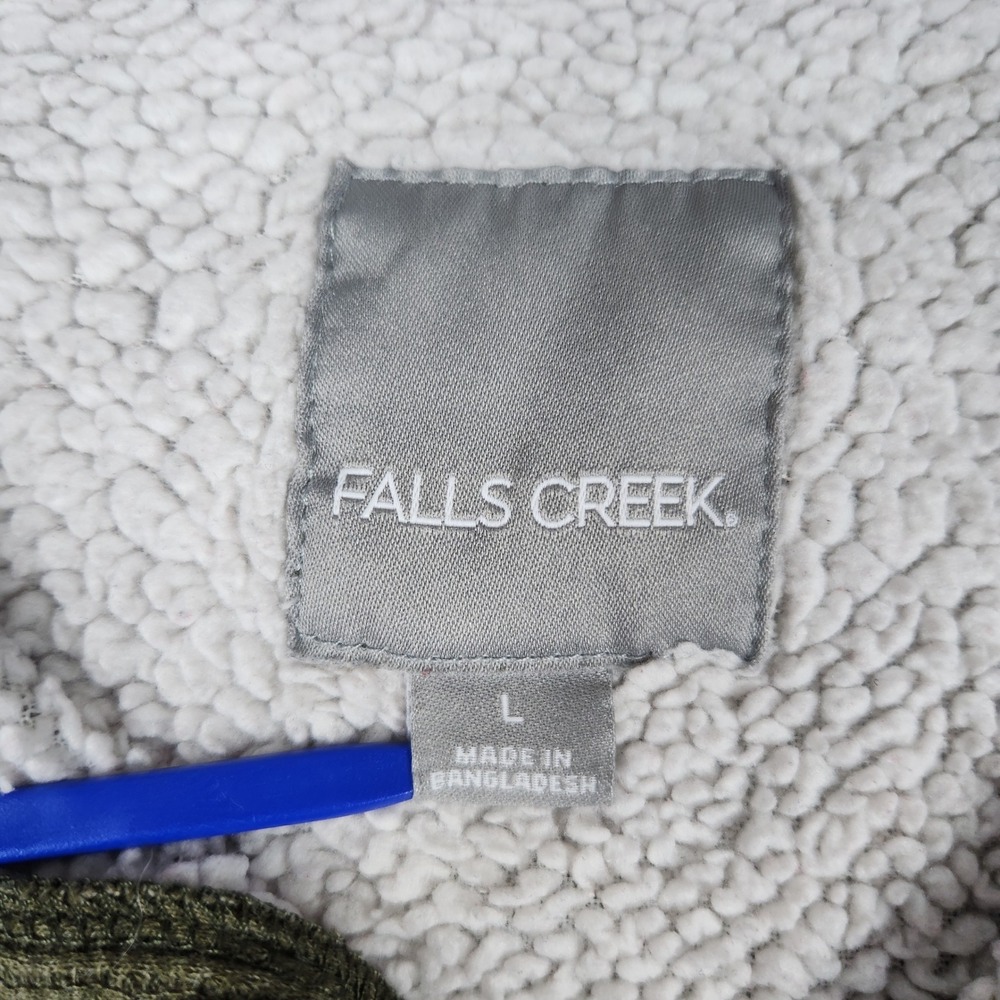 Falls Creek Henley Sweatshirt Mens L Olive Green Waffle Knit Sherpa Lined Rugged - Picture 2 of 8